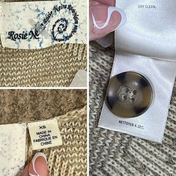 Anthropologie Rosie Neira Sz XS Intarsia Spotted Cardigan Sweater Grandpa Tan - Picture 6 of 16